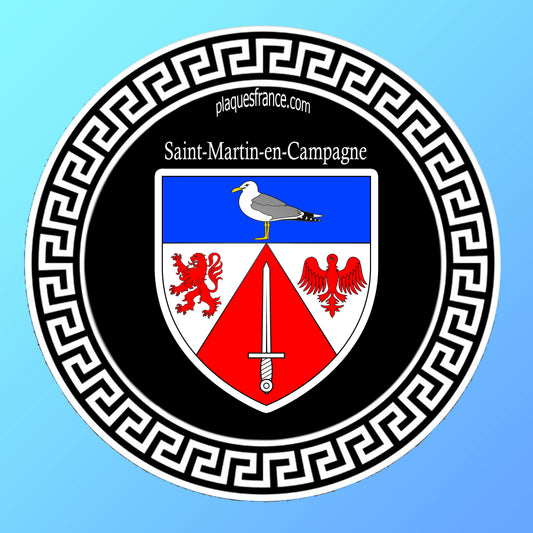 Plaque métal décorative ronde noire blason Saint-Martin-en-Campagne, Seine Maritime (76)