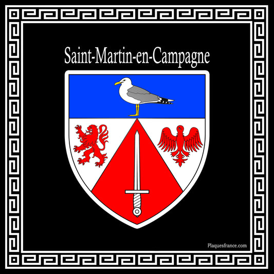 Plaque métal décorative carrée noire blason Saint-Martin-en-Campagne, Seine Maritime (76)