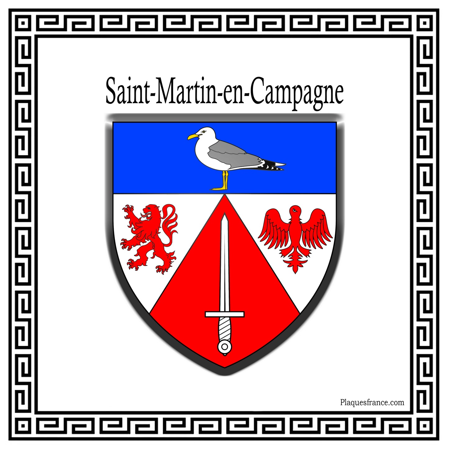Plaque métal décorative carrée 30X30 blanche blason Saint-Martin-en-Campagne, Seine Maritime (76)