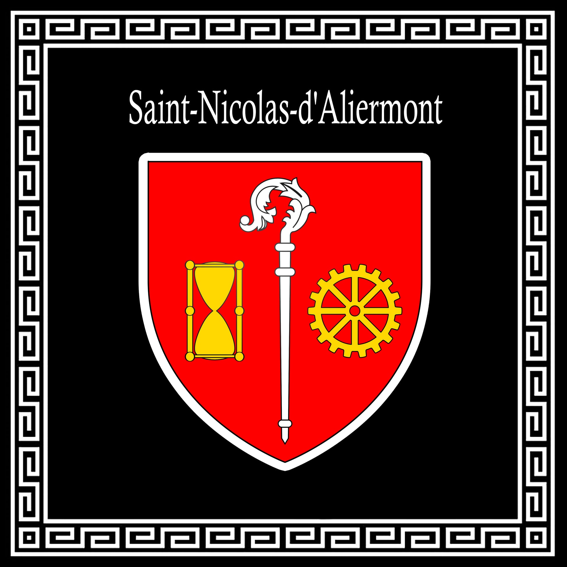 Plaque métal décorative carré noire 30 cm x30 cm blason Saint-Nicolas-d’Aliermont, Seine Maritime (76)