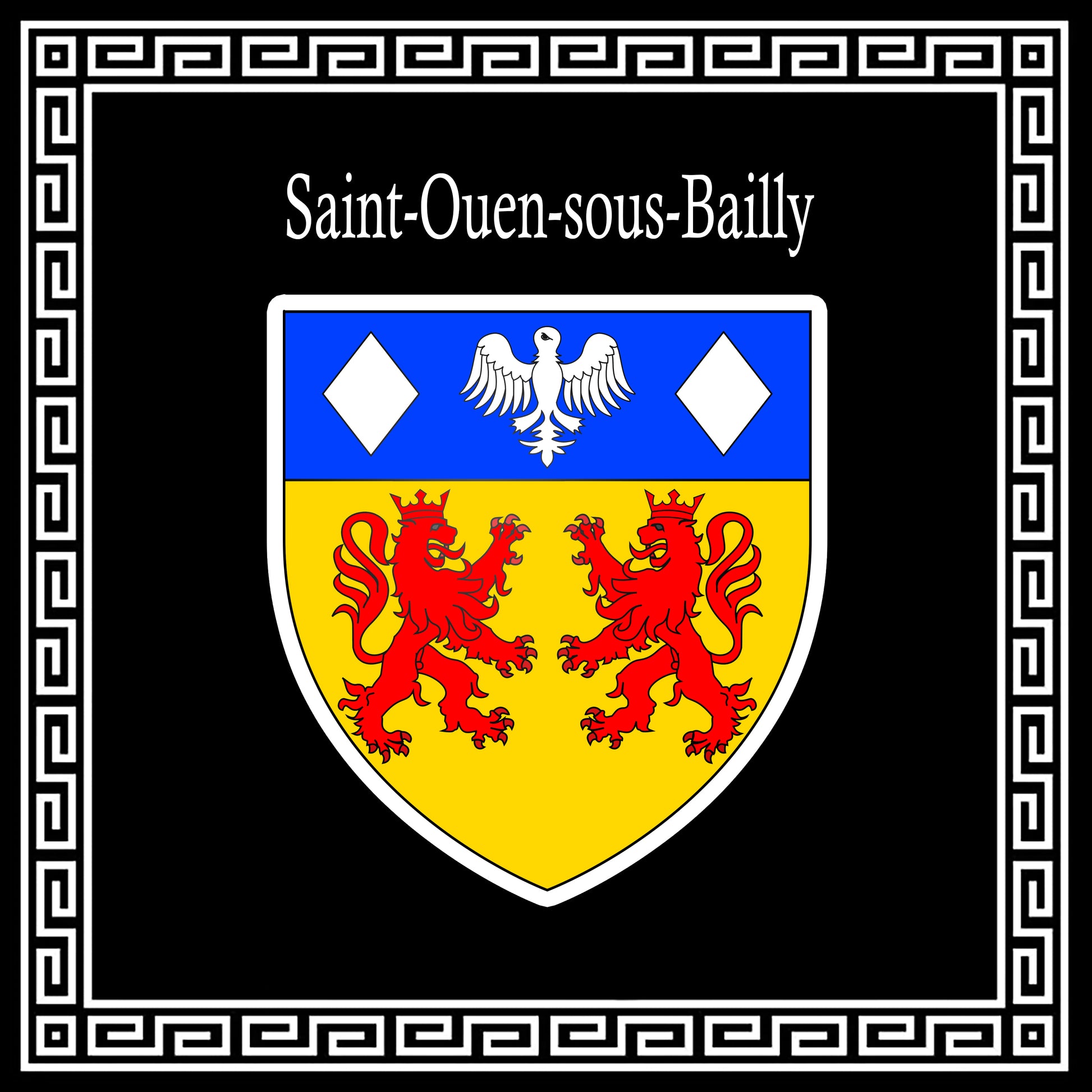 Plaque métal décorative carrée noire 30 cm x 30 cm blason Saint-Ouen-sous-Bailly, Seine Maritime (76)