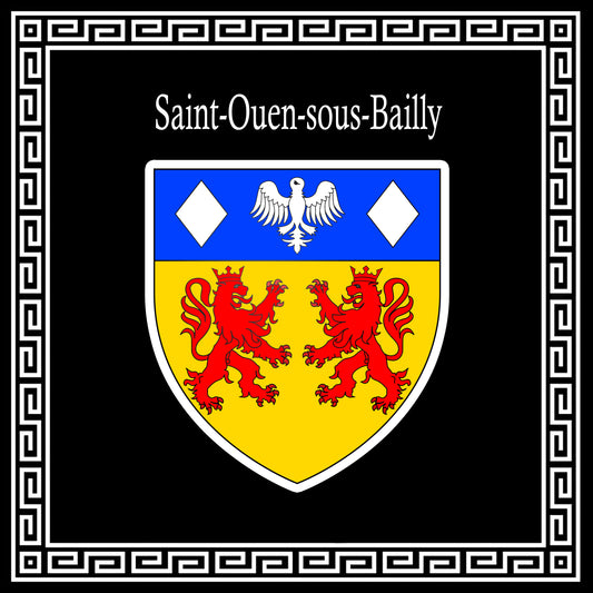 Plaque métal décorative carrée noire 30 cm x 30 cm blason Saint-Ouen-sous-Bailly, Seine Maritime (76)