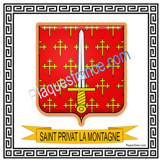 Plaque métal décorative, carrée fond blanc blason Saint-Privat-la-Montagne, Moselle 57