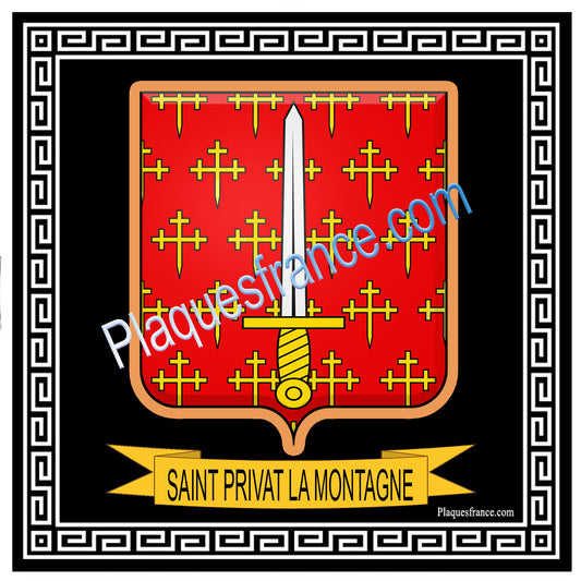 Plaque métal décorative, carrée fond blanc blason Saint-Privat-la-Montagne, Moselle 57