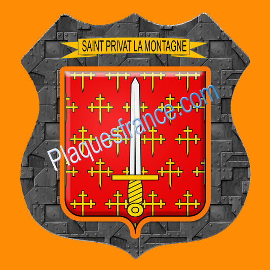Plaque métal décorative écusson fond plaques métal, blason Saint-Privat-la-Montagne.