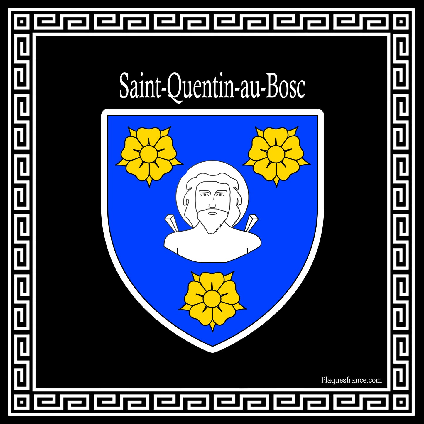 Plaque métal décorative carrée noire blason Saint-Quentin-au-Bosc, Seine Maritime (76)