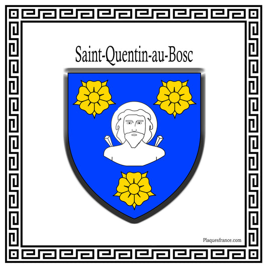 Plaque métal décorative carrée blanche blason Saint-Quentin-au-Bosc, Seine Maritime (76)