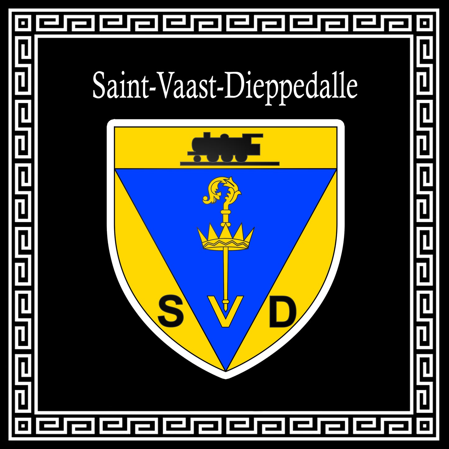 Plaque métal décorative carrée noire 30 X 30 cm blason Saint-Vaast-Dieppedalle, Seine Maritime (76)