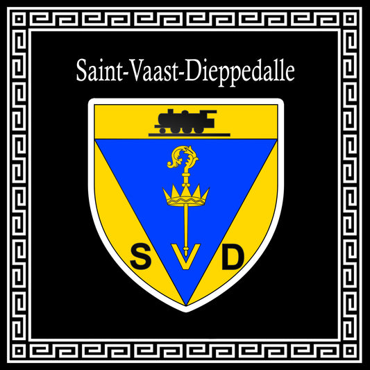 Plaque métal décorative carrée noire 30 X 30 cm blason Saint-Vaast-Dieppedalle, Seine Maritime (76)