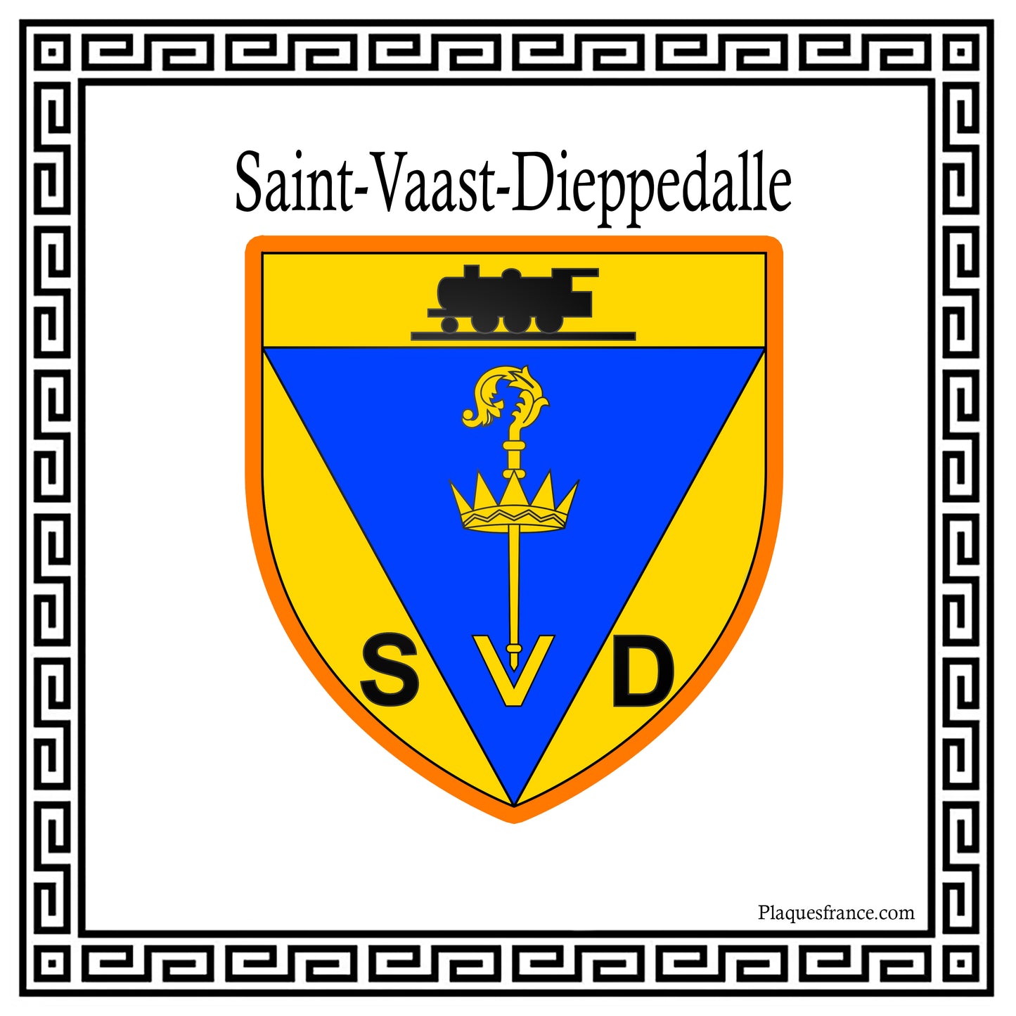 Plaque métal décorative carrée blanche 30 X 30 cm blason Saint-Vaast-Dieppedalle, Seine Maritime (76)