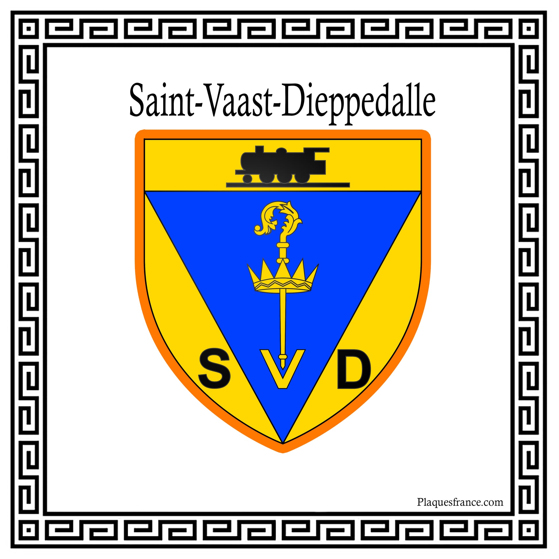 Plaque métal décorative carrée blanche 30 X 30 cm blason Saint-Vaast-Dieppedalle, Seine Maritime (76)