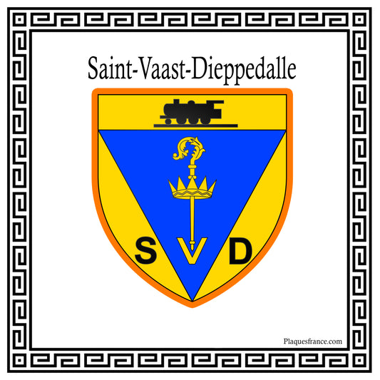 Plaque métal décorative carrée blanche 30 X 30 cm blason Saint-Vaast-Dieppedalle, Seine Maritime (76)