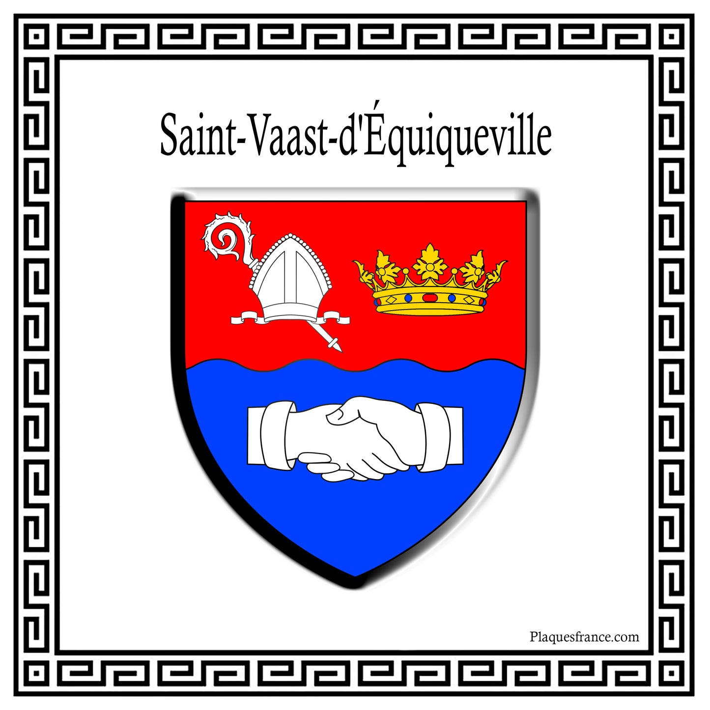 Plaque métal décorative carrée blanche 30 cm x 30 cm blason Saint-Vaast-d'Equiqueville, Seine Maritime (76)