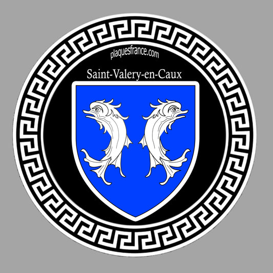 Plaque métal décorative ronde noire Ø 30 cm  blason Saint-Valery-en-Caux, Seine Maritime (76)