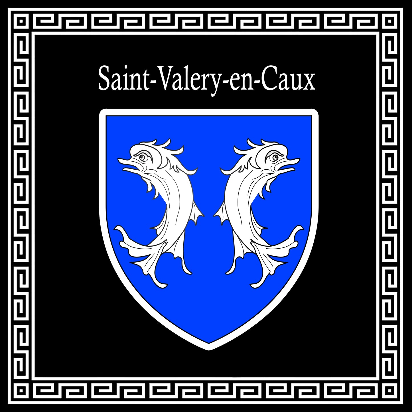 Plaque métal décorative carrée noire 30 x  30 cm  blason Saint-Valery-en-Caux, Seine Maritime (76)