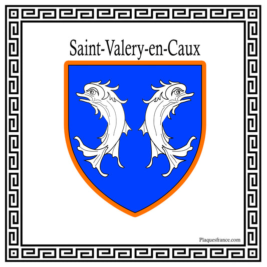 Plaque métal décorative carrée blanche 30 x  30 cm  blason Saint-Valery-en-Caux, Seine Maritime (76)
