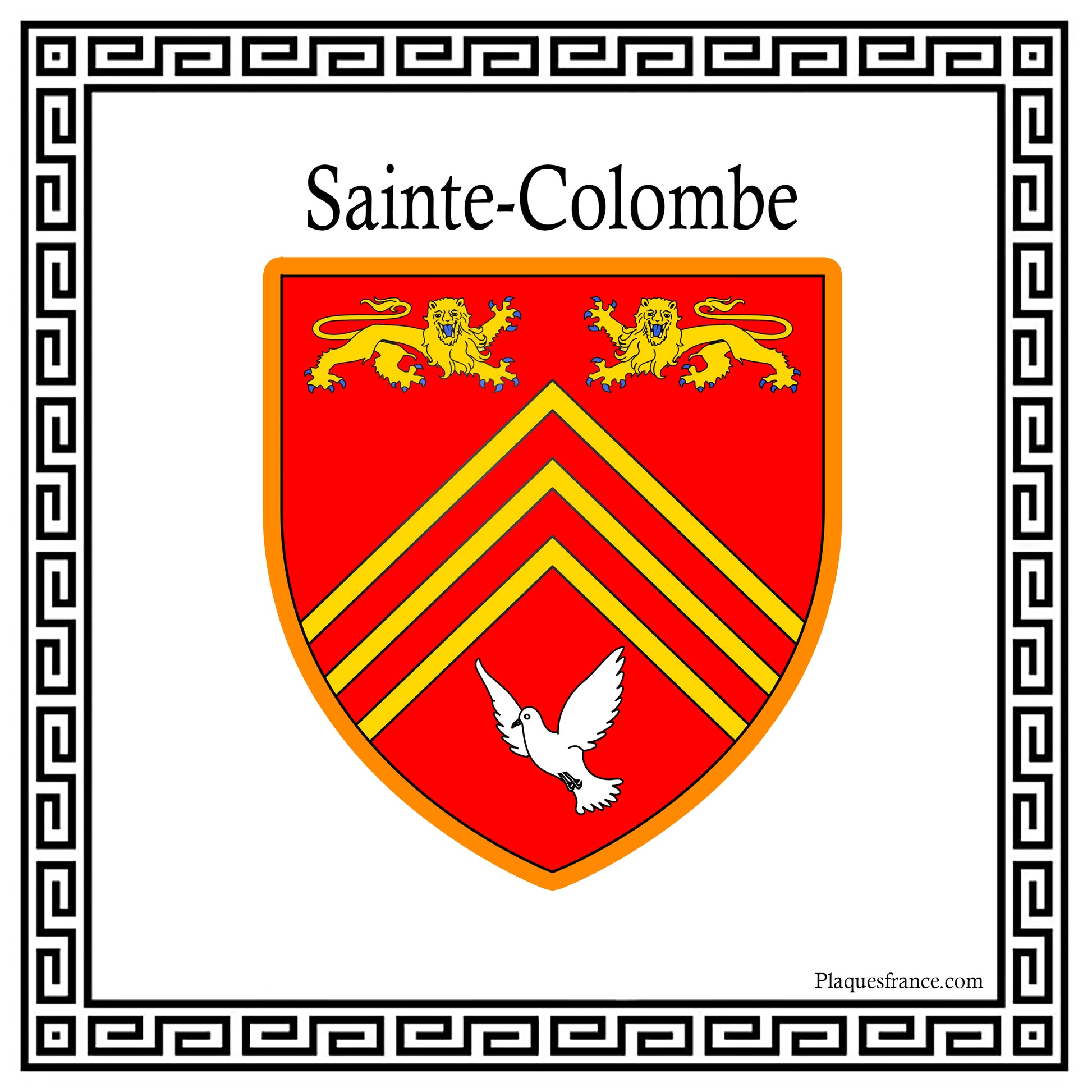 Plaque métal décorative carrée blanche 30 x30 cm blason Sainte-Colombe, Seine Maritime (76)