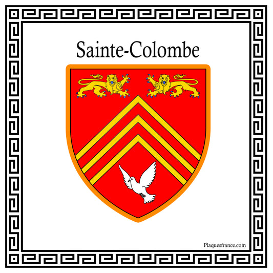 Plaque métal décorative carrée blanche 30 x30 cm blason Sainte-Colombe, Seine Maritime (76)