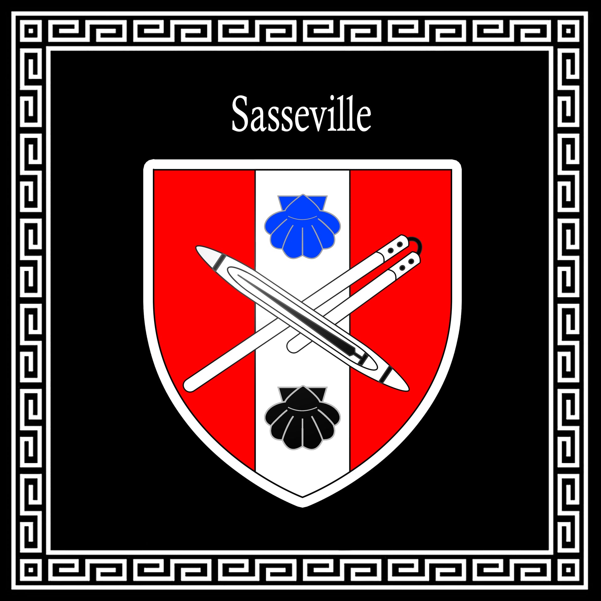 Plaque métal décorative carrée noire 30 X 30 cm blason Sasseville, Seine Maritime (76)