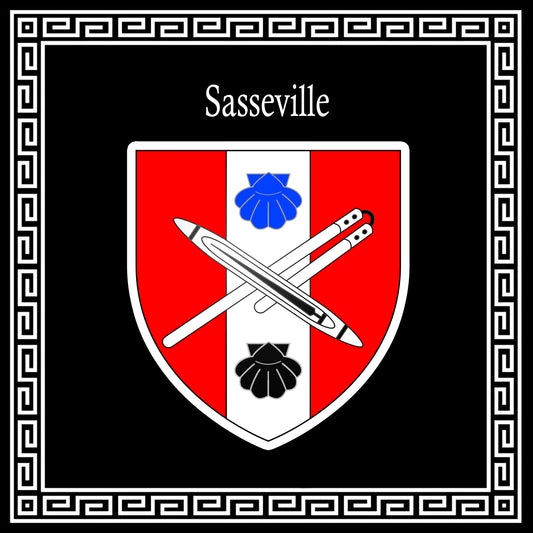 Plaque métal décorative carrée noire 30 X 30 cm blason Sasseville, Seine Maritime (76)