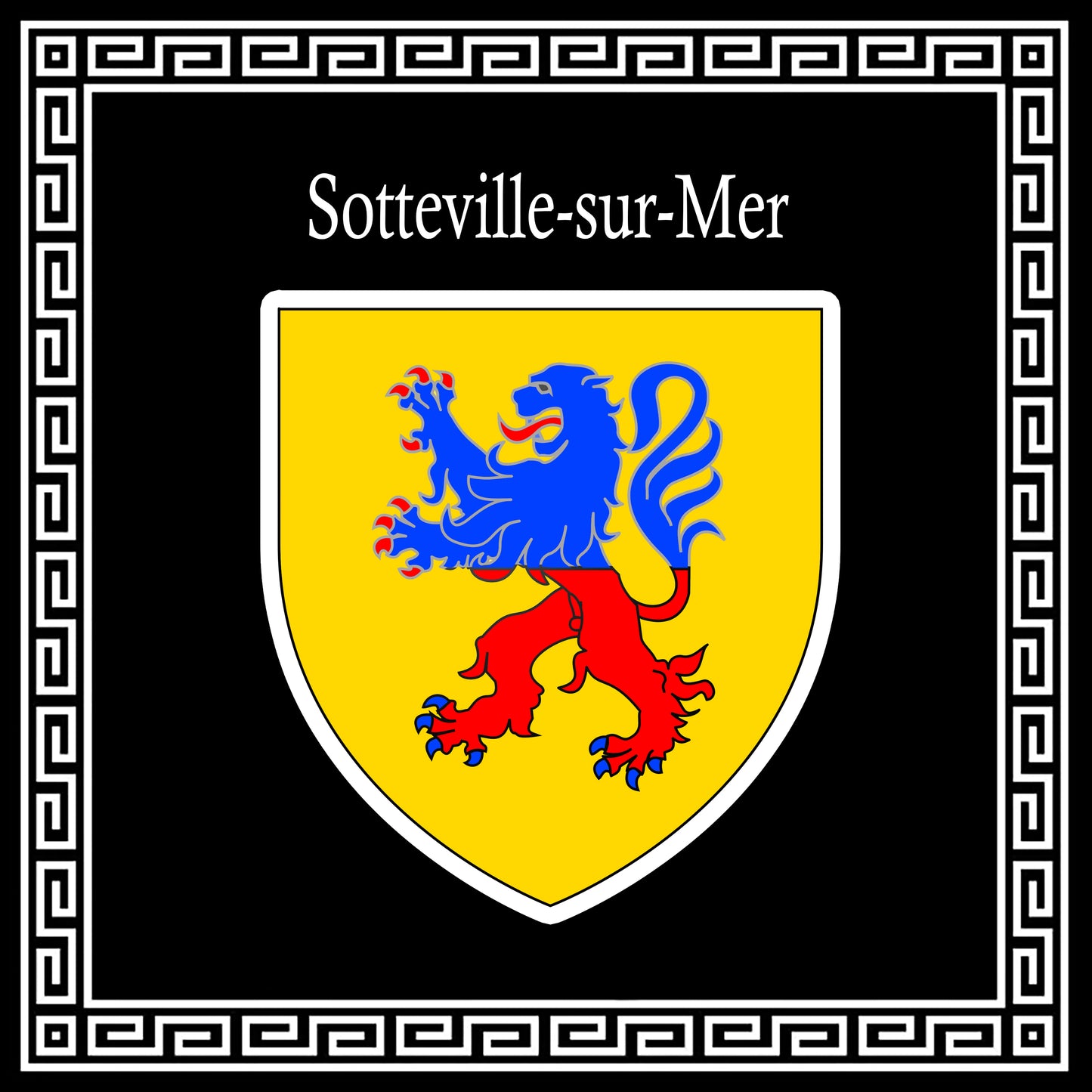 Plaque métal décorative carrée noire 30 X 30 cm  blason Sotteville-sur-Mer, Seine Maritime (76)