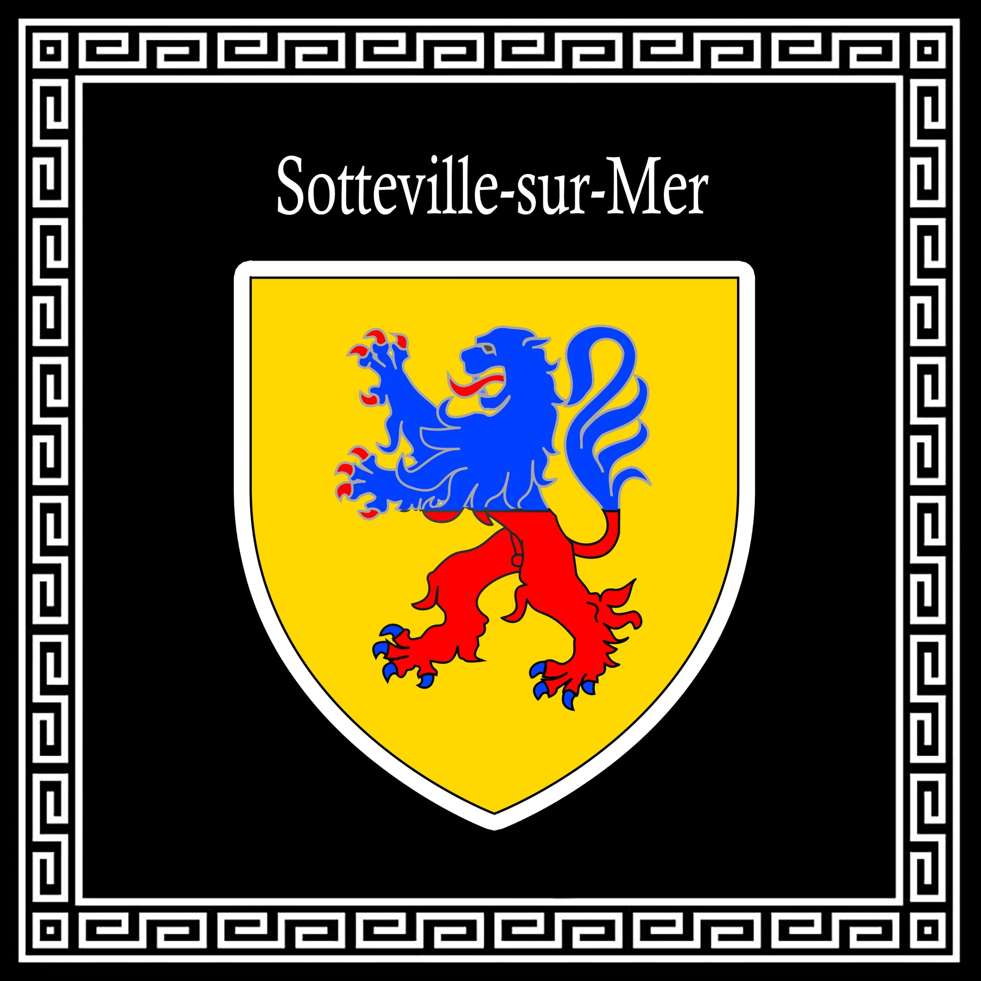Plaque métal décorative carrée noire 30 X 30 cm  blason Sotteville-sur-Mer, Seine Maritime (76)