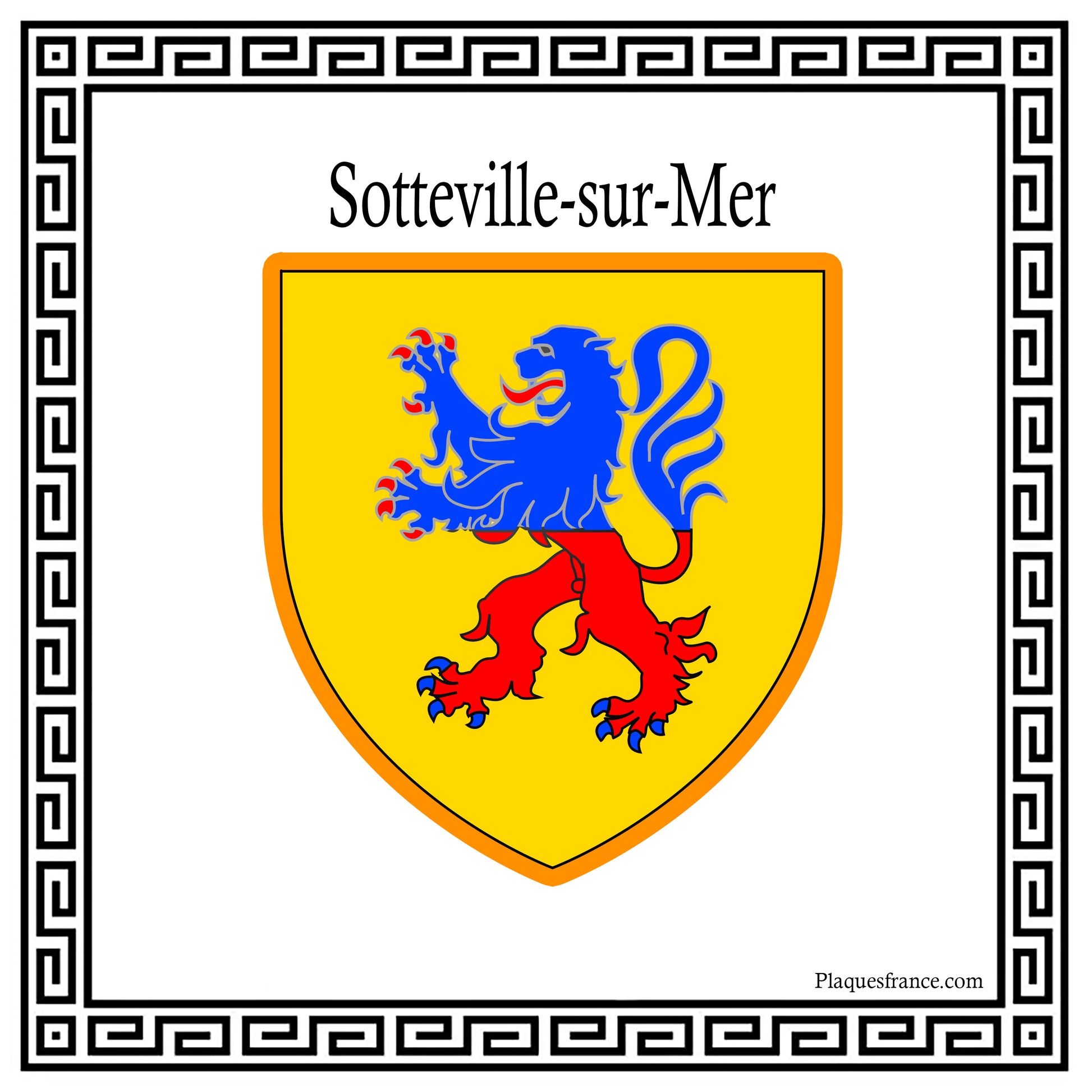 Plaque métal décorative carrée blanche 30 X 30 cm  blason Sotteville-sur-Mer, Seine Maritime (76)