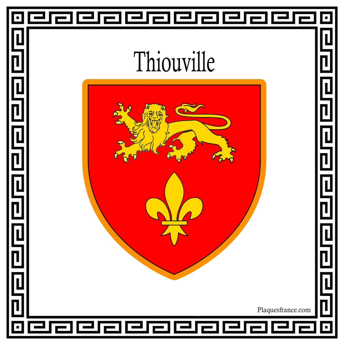 Plaque métal décorative carrée blanche 30 X 30 cm blason Thiouville, Seine Maritime (76)