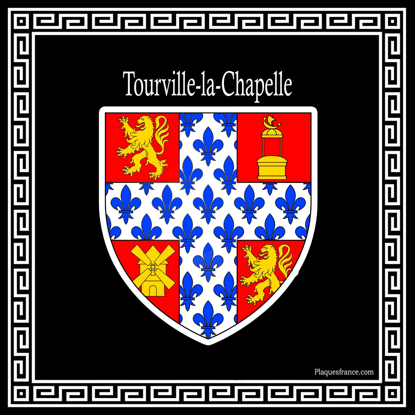 Plaque métal décorative carrée noire blason Tourville-la-Chapelle, Seine Maritime (76)