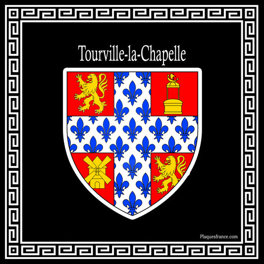Plaque métal décorative carrée noire blason Tourville-la-Chapelle, Seine Maritime (76)