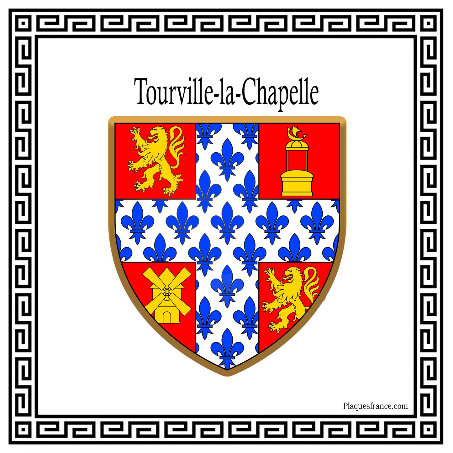 Plaque métal décorative carrée blanche blason Tourville-la-Chapelle, Seine Maritime (76)