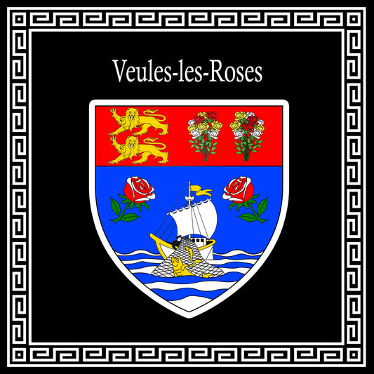 Plaque métal décorative carrée noire 30 X 30 cm blason Veules-les-Roses, Seine Maritime (76)