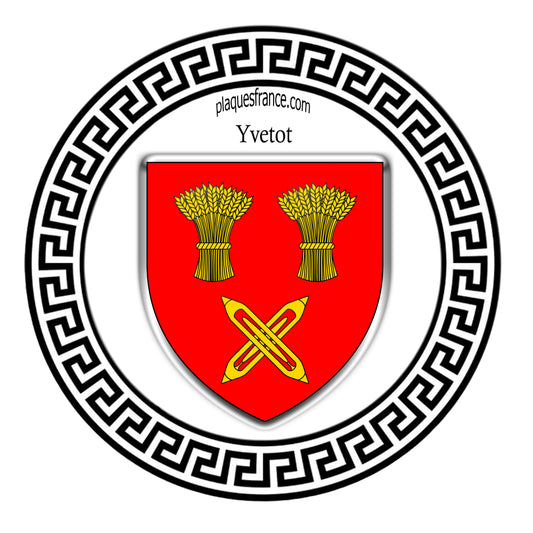 Plaque métal décorative ronde blanche Ø 30 cm blason Yvetot, Seine Maritime (76)