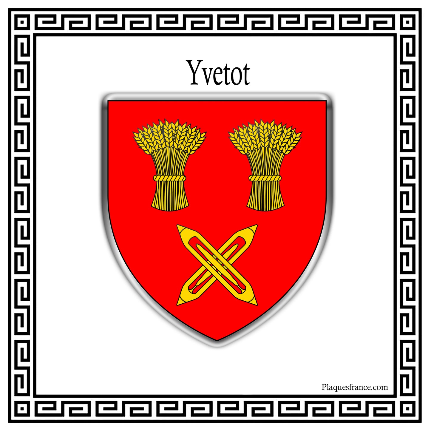 Plaque métal décorative carrée blanche 30X30 cm blason Yvetot, Seine Maritime (76)