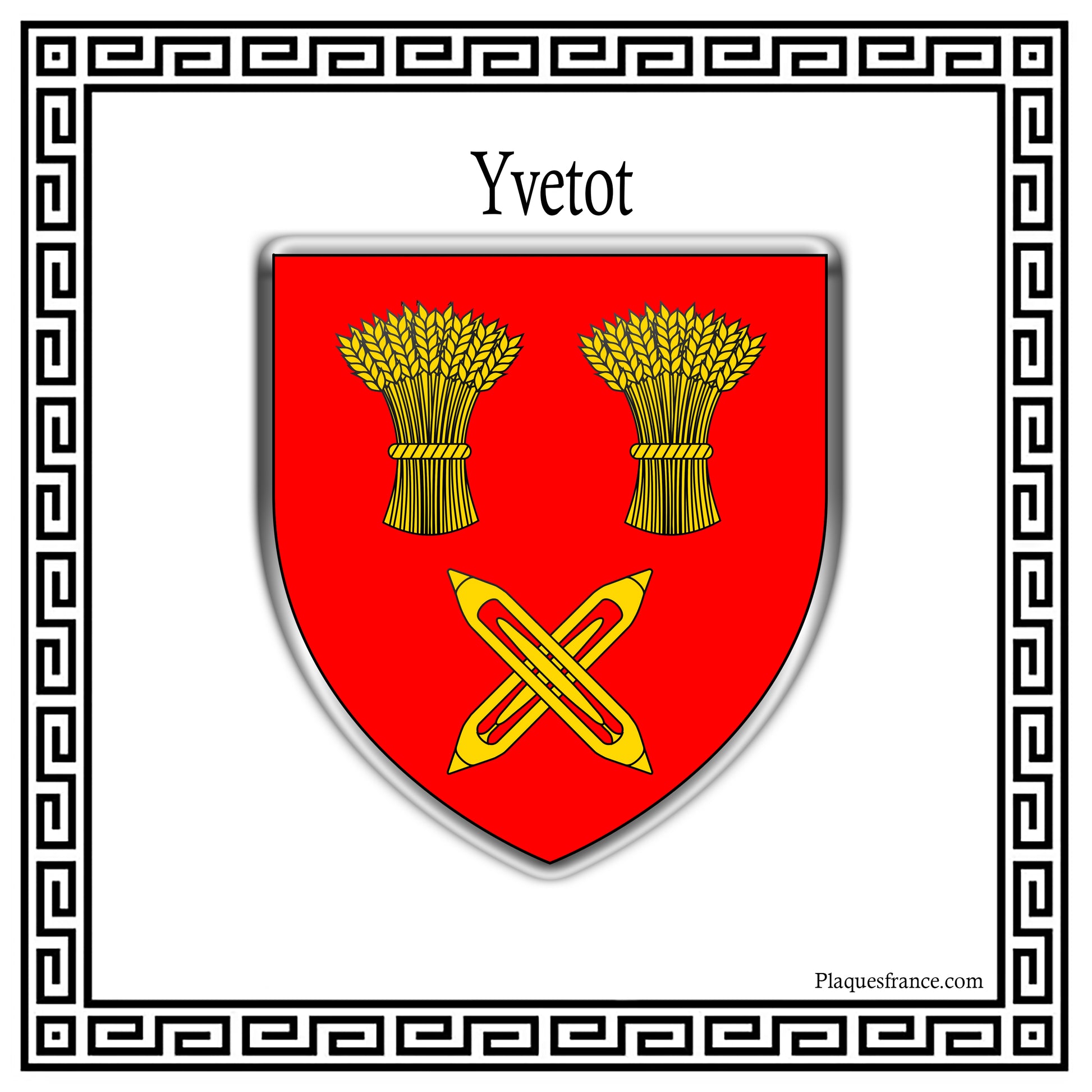 Plaque métal décorative carrée blanche 30X30 cm blason Yvetot, Seine Maritime (76)