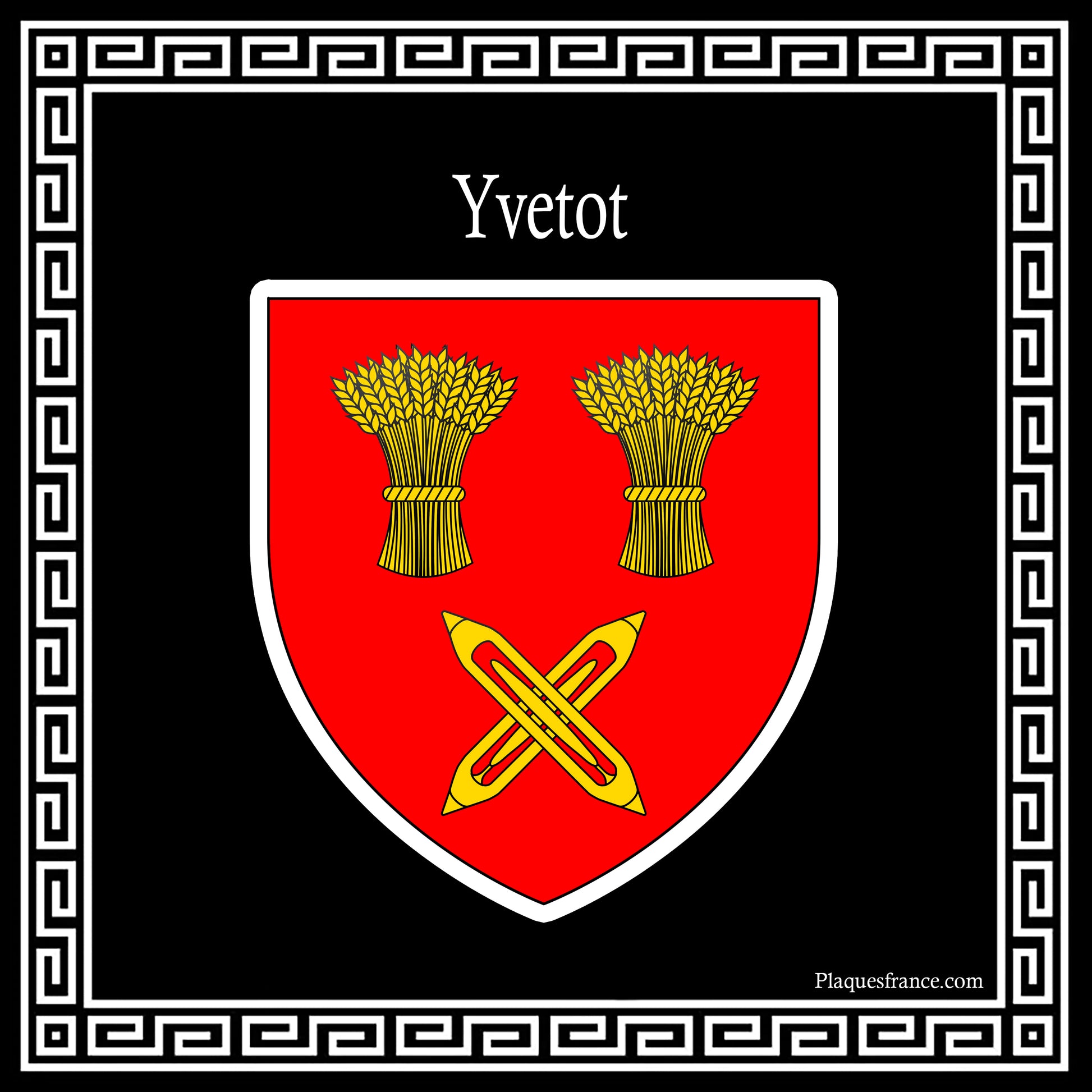 Plaque métal décorative carrée noire 30X30 cm blason Yvetot, Seine Maritime (76)