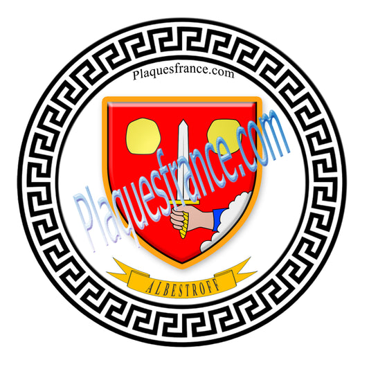 Plaque métal décorative fond blanc ronde Ø 30 cm Albestroff, canton du Saulnois Moselle 57