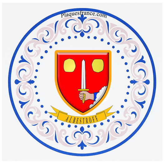 Plaque métal décorative aile lys ronde Ø 30 cm blason Albestroff, canton du Saulnois Moselle 57