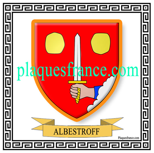 Plaque métal décorative fond blanc carrée 30x30 cm blason de Albestroff, canton du Saulnois Moselle 57