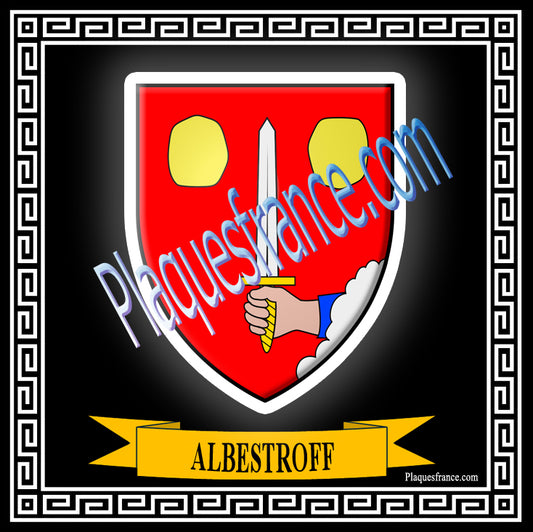Plaque métal décorative fond noir carrée 30x30 cm blason de Albestroff, canton du Saulnois Moselle 57