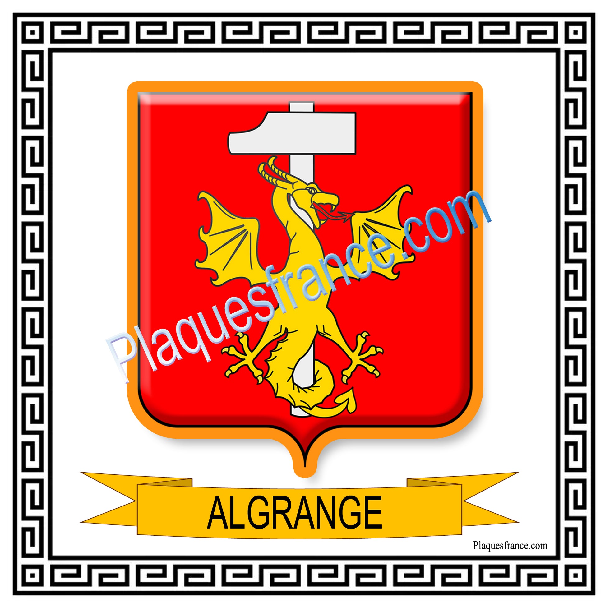 Plaque métal décorative carrée blason Algrange, Moselle 57 fond blanc