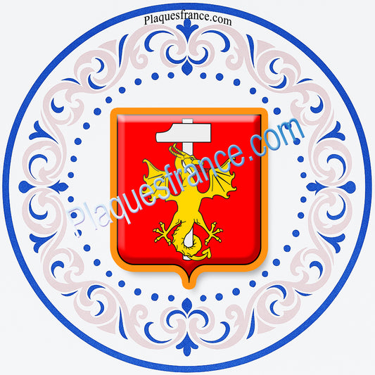 Plaque métal décorative blason Algrange Moselle 57, façon assiette aile lys