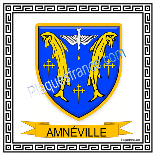 Plaque métal décorative fond blanc carré 30 x 30cm  blason Amnéville, canton Rombas 57
