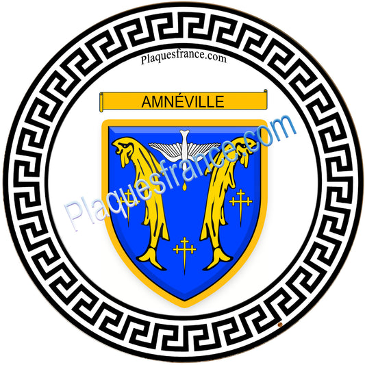 Plaque métal décorative fond blanc ronde Ø 30cm  blason Amnéville, canton Rombas 57