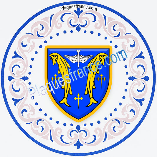 Plaque métal décorative façon assiette aile lys Ø 30cm  blason Amnéville, canton Rombas 57