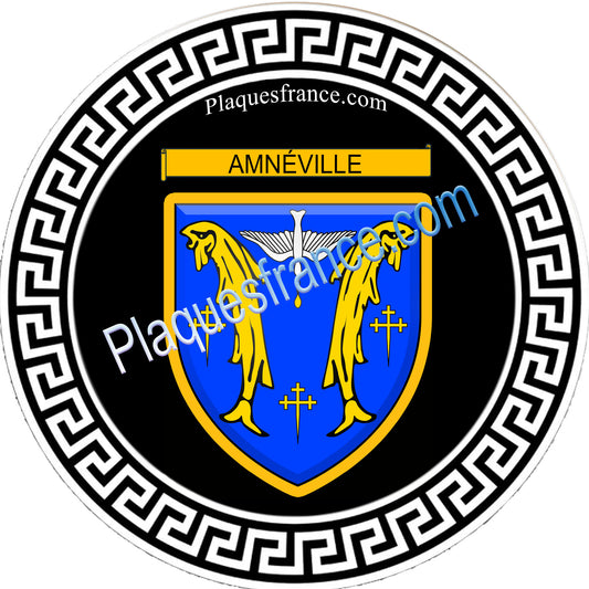 Plaque métal décorative fond noir ronde Ø 30cm  blason Amnéville, canton Rombas 57