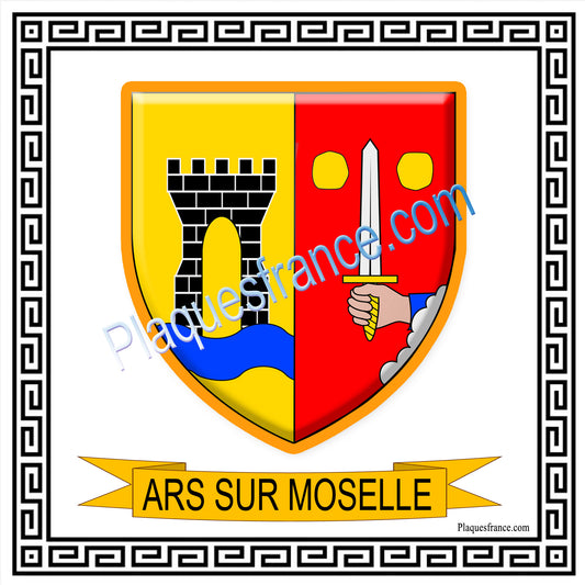 Plaque métal décorative fond blanc carré 30 x 30 cm blason Ars sur Moselle, canton Les Coteaux de Moselle 57
