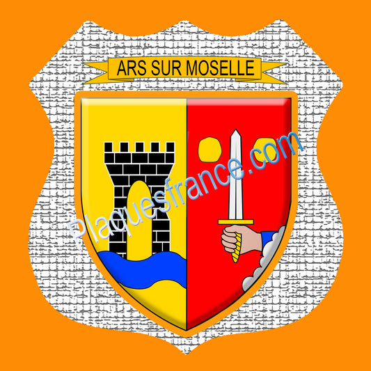 Plaque métal décorative écusson fond craquelures format  Ø 30cm  blason Ars sur Moselle, canton Les Coteaux de Moselle 57