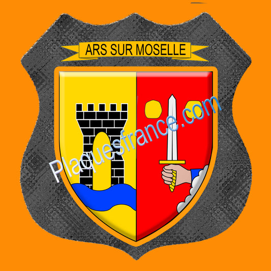 Plaque métal décorative écusson fond métal+verre format  Ø 30cm  blason Ars sur Moselle, canton Les Coteaux de Moselle 57