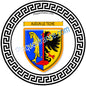 Plaque métal décorative fond blanc ronde Ø 30 cm blason Audun-le-Tiche, canton de Algrange, Moselle 57